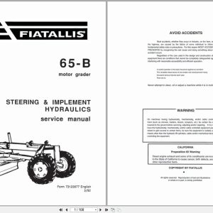 Fiat Allis Motor Grader 65 B Steering Implement Hydraulics Service Manual 73123077 (1)