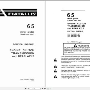 Fiat Allis Motor Grader 65 Engine Clutch Transmission and Rear Axle Service Manual 70682414 (1)