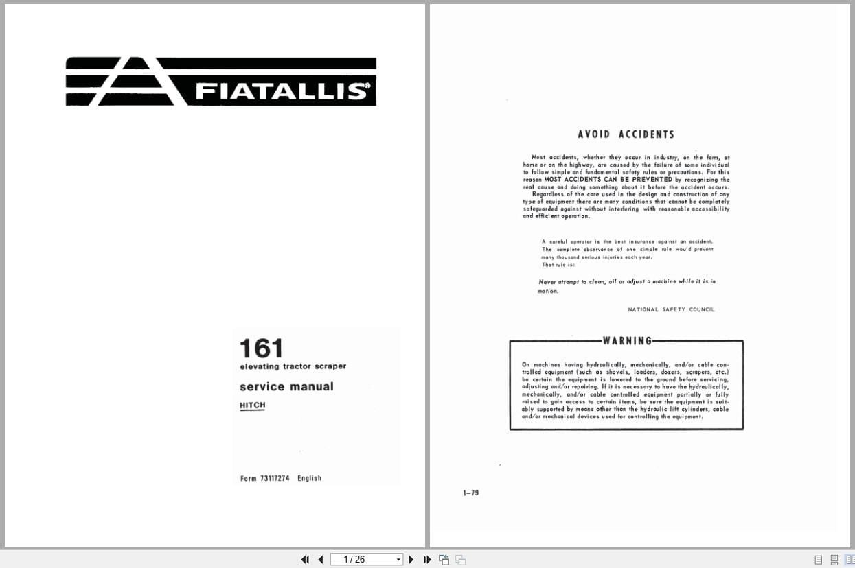 Fiat Allis Tractor 161 Hitch Service Manual 73117274 (1)