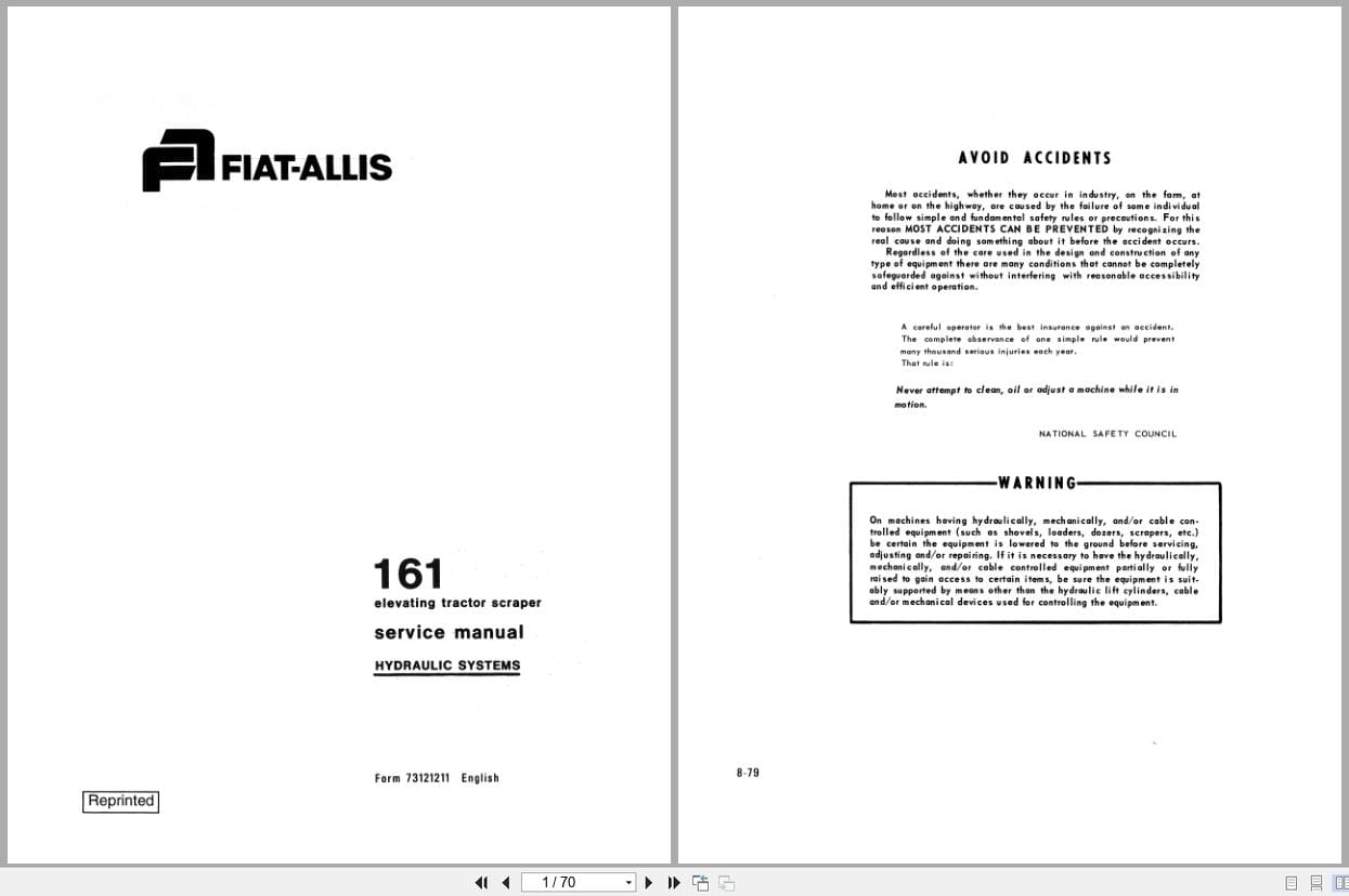 Fiat Allis Tractor 161 Hydraulic Systems Service Manual 73121211 (1)