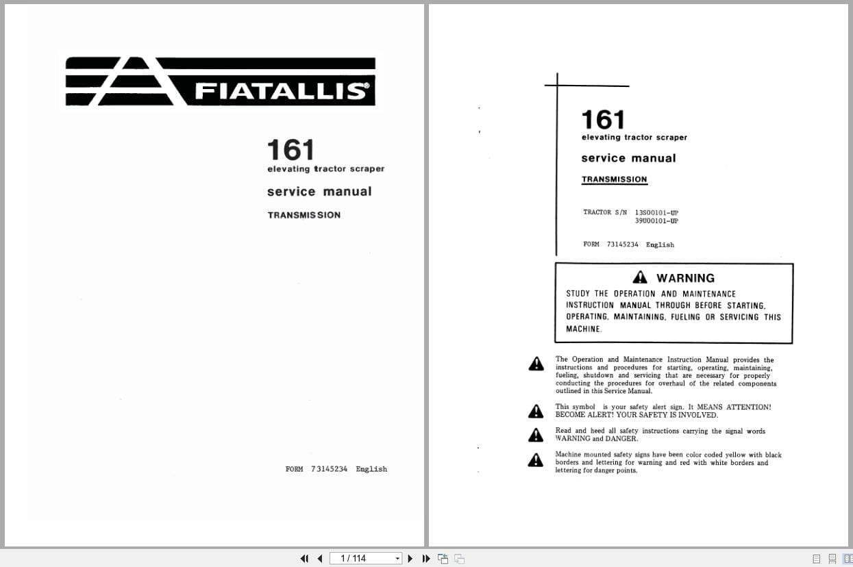 Fiat Allis Tractor 161 Transmission Service Manual 73145234 (1)