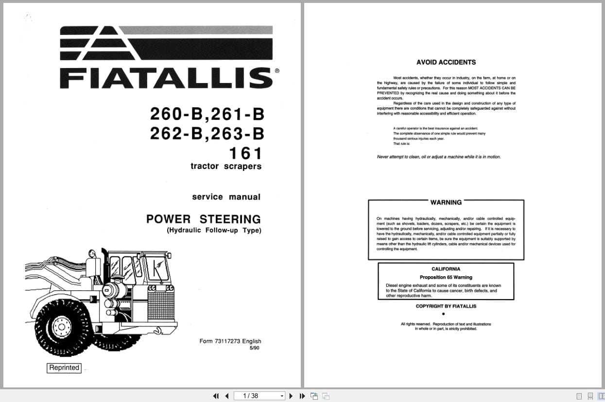 Fiat Allis Tractor 260 B to 161 Power Steering Service Manual 73117273 (1)