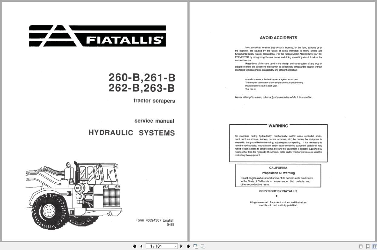 Fiat Allis Tractor 260 B to 263 B Hydraulic System Service Manual 70694367 (1)