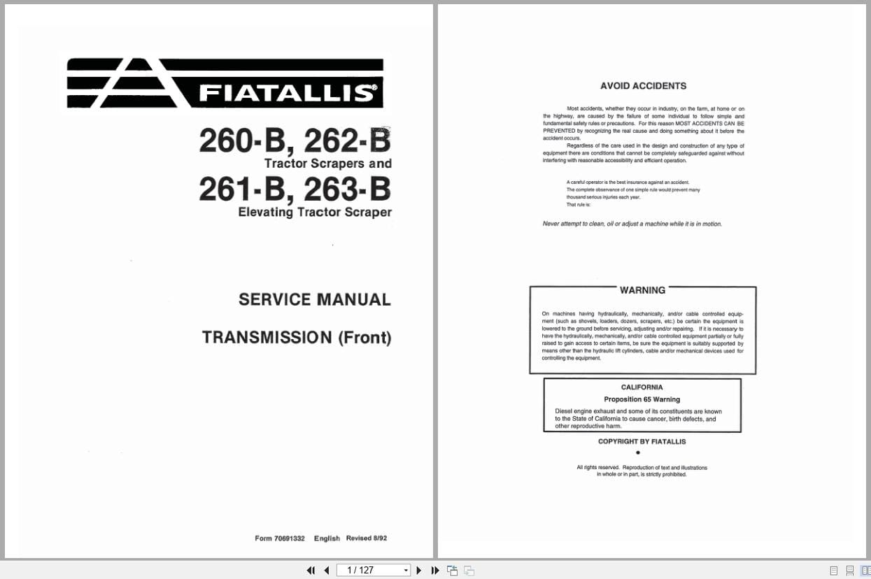Fiat Allis Tractor 260 B to 263 B Transmission Service Manual 70691332 (1)