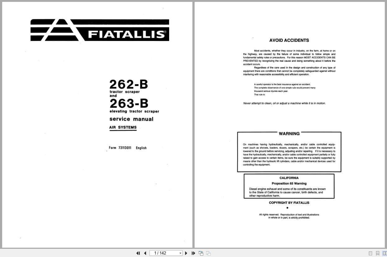 Fiat Allis Tractor 262 B 263 B Air Systems Service Manual 73113011 (1)