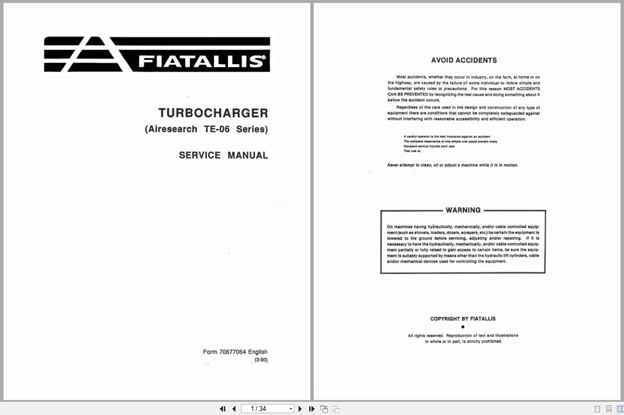 Fiat Allis Turbocharger TE 06 Series Service Manual 70677064 (1)