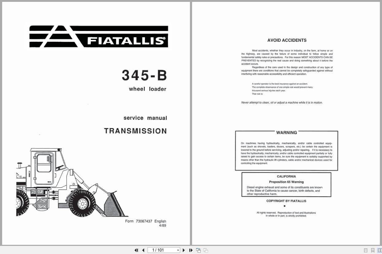 Fiat Allis Wheel Loader 345 B Transmission Service Manual 73067437 (1)