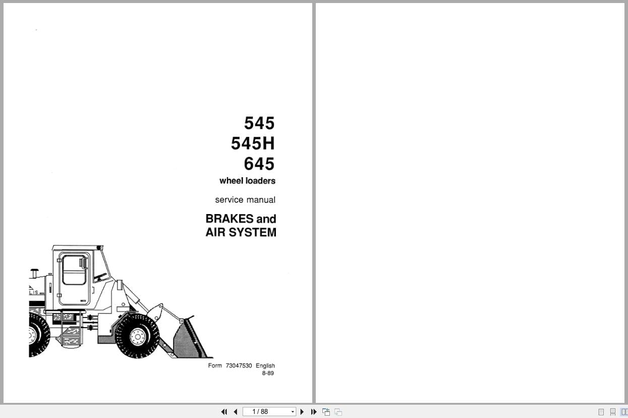 Fiat Allis Wheel Loader 545 545H 645 Brakes and Air System Service Manual 73047530 (1)