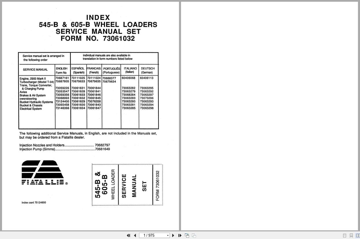Fiat Allis Wheel Loader 545 B 605 B Service Manual 73061032 (1)