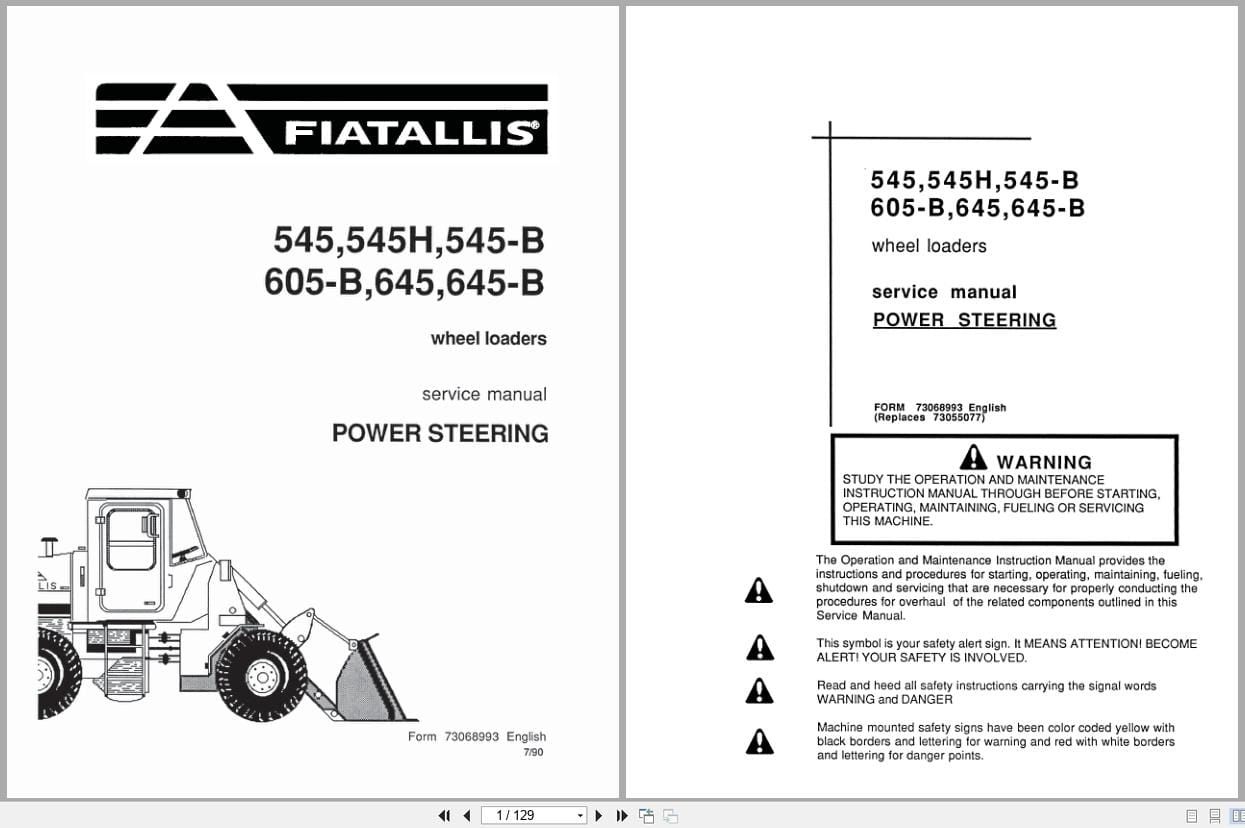 Fiat Allis Wheel Loader 545 to 645 B Power Steering Service Manual 73068993 (1)