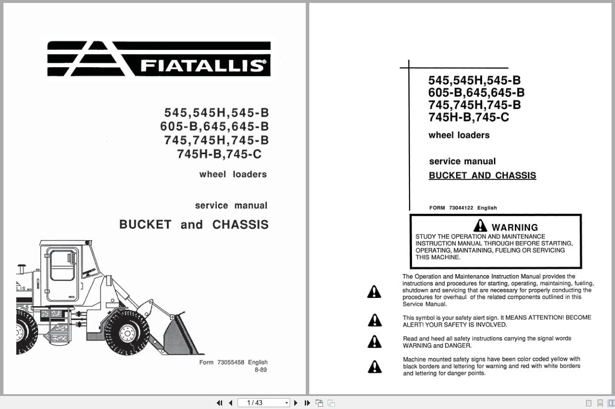Fiat Allis Wheel Loader 545 to 745 C Bucket and Chassis Service Manual 73055458 (1)