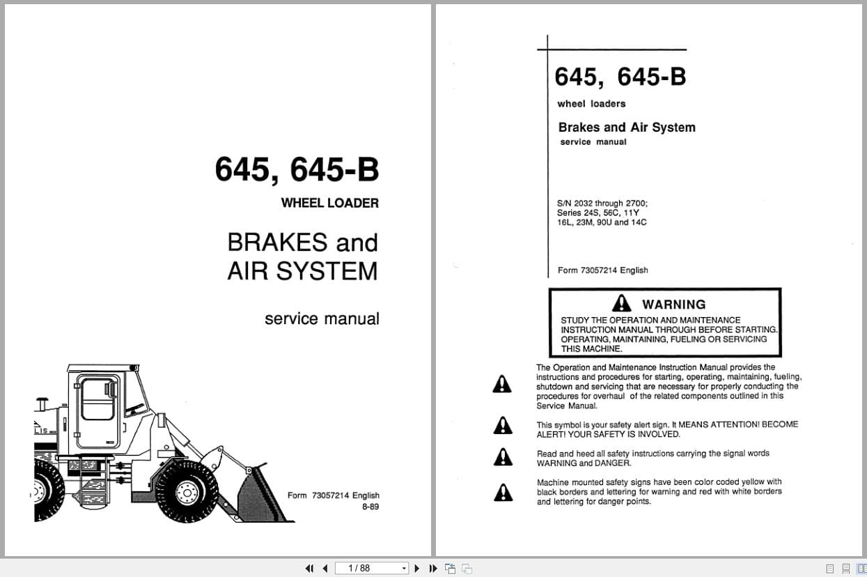 Fiat Allis Wheel Loader 645 645 B Brakes and Air System Service Manual 73057214 (1)