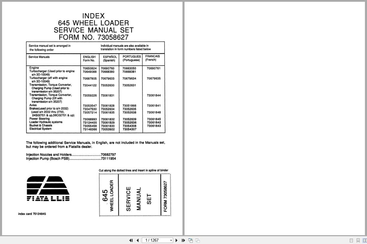 Fiat Allis Wheel Loader 645 Service Manual 73058627 (1)