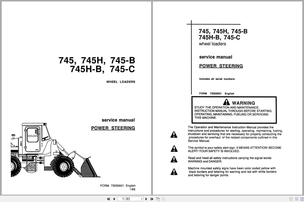 Fiat Allis Wheel Loader 745 to 745 C Power Steering Service Manual 73055601 (1)