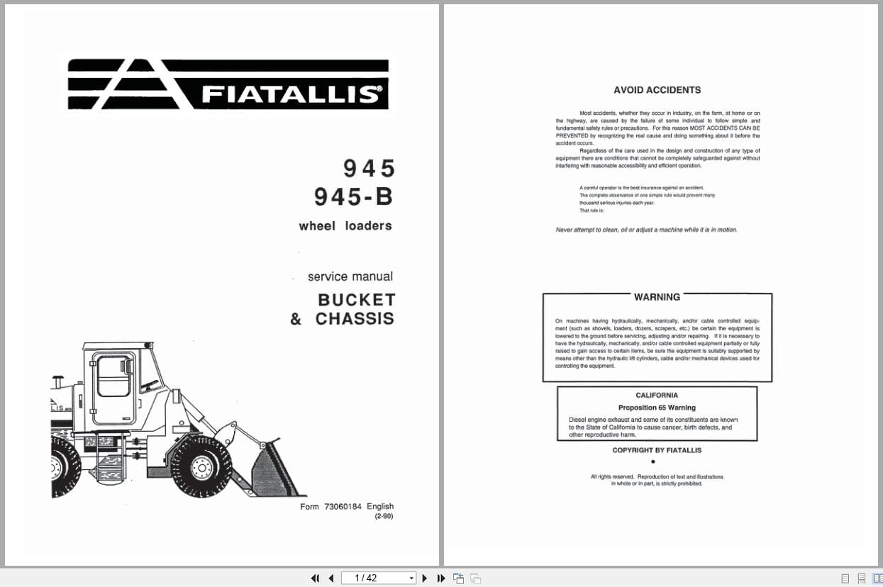 Fiat Allis Wheel Loader 945 945 B Bucket and Chassis Service Manual 73060184 (1)