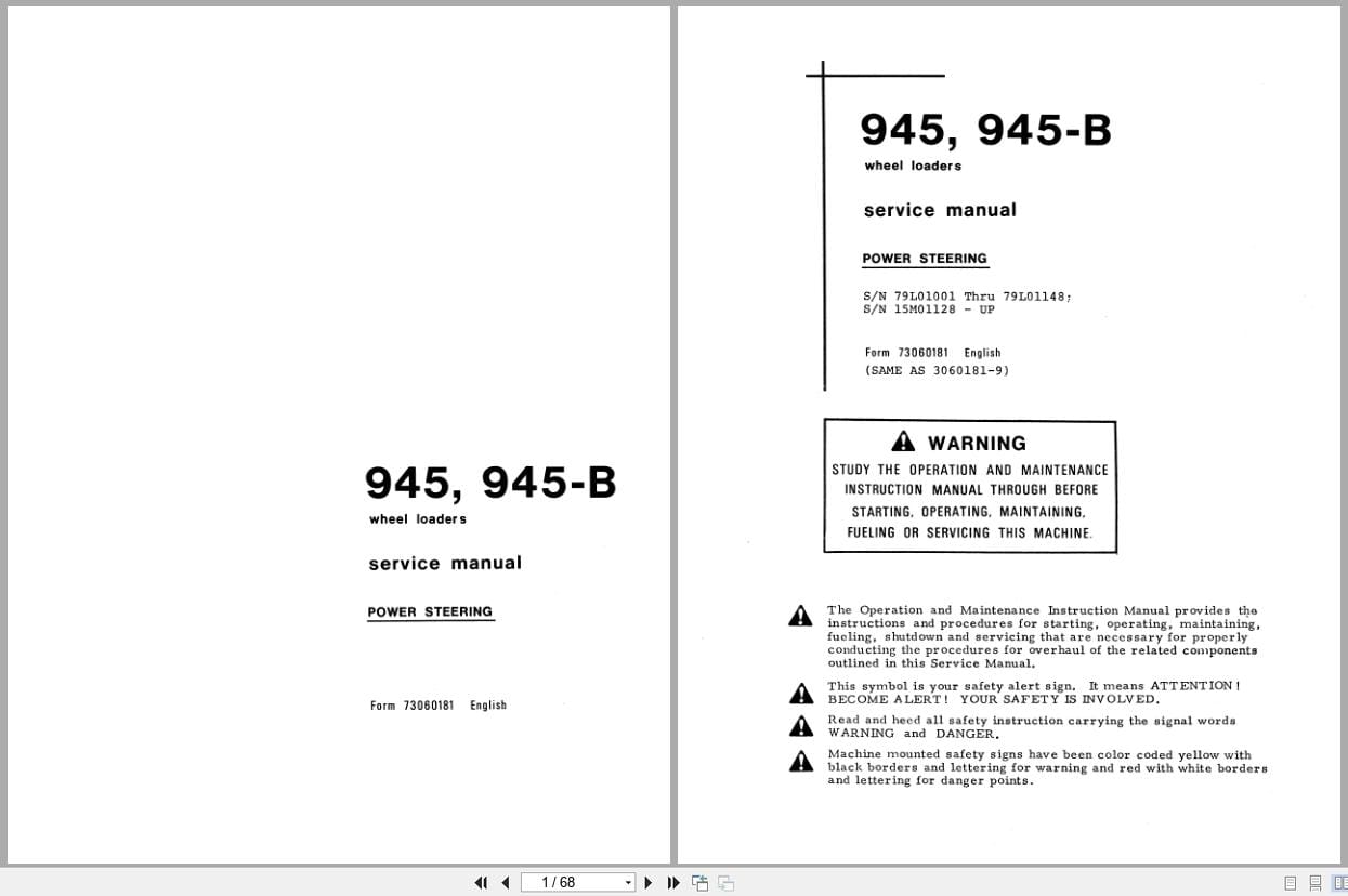 Fiat Allis Wheel Loader 945 945 B Power Steering Service Manual 73060181 (1)