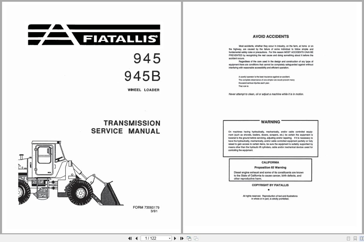 Fiat Allis Wheel Loader 945 945B Transmission Service Manual 73060179 (1)