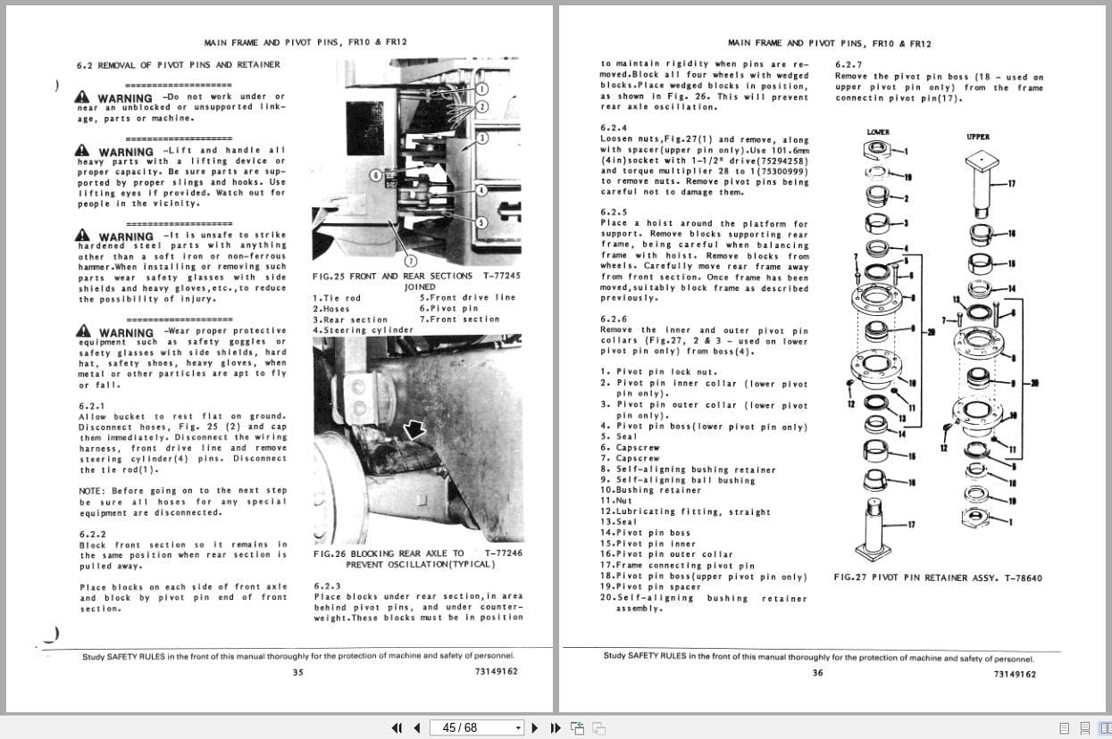 Fiat Allis Wheel Loader FR10 FR12 F15 Bucket and Chassis Service Manual 73149162 (2)