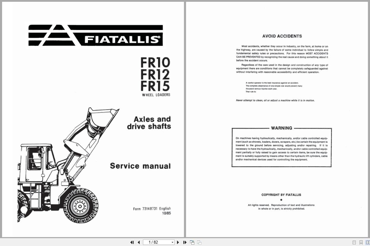 Fiat Allis Wheel Loader FR10 FR12 FR15 Axles and Drive Shaft Service Manual 73148731 (1)