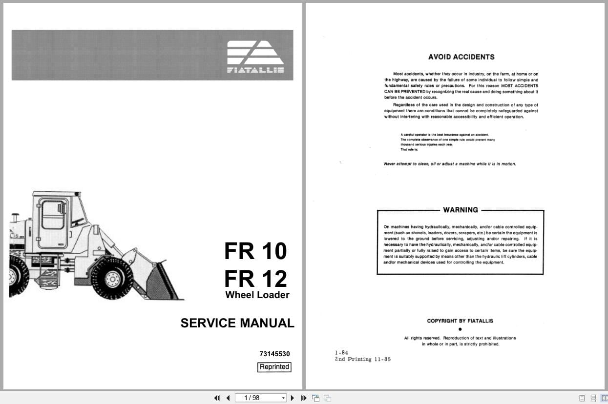 Fiat Allis Wheel Loader FR10 FR12 Service Manual 73145530 (1)