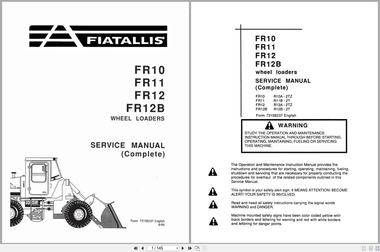 Fiat Allis Wheel Loader FR10 to FR12B Service Manual 73158237 (1)