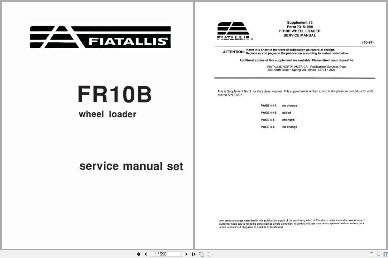 Fiat Allis Wheel Loader FR10B Service Manual 73151988 (1)