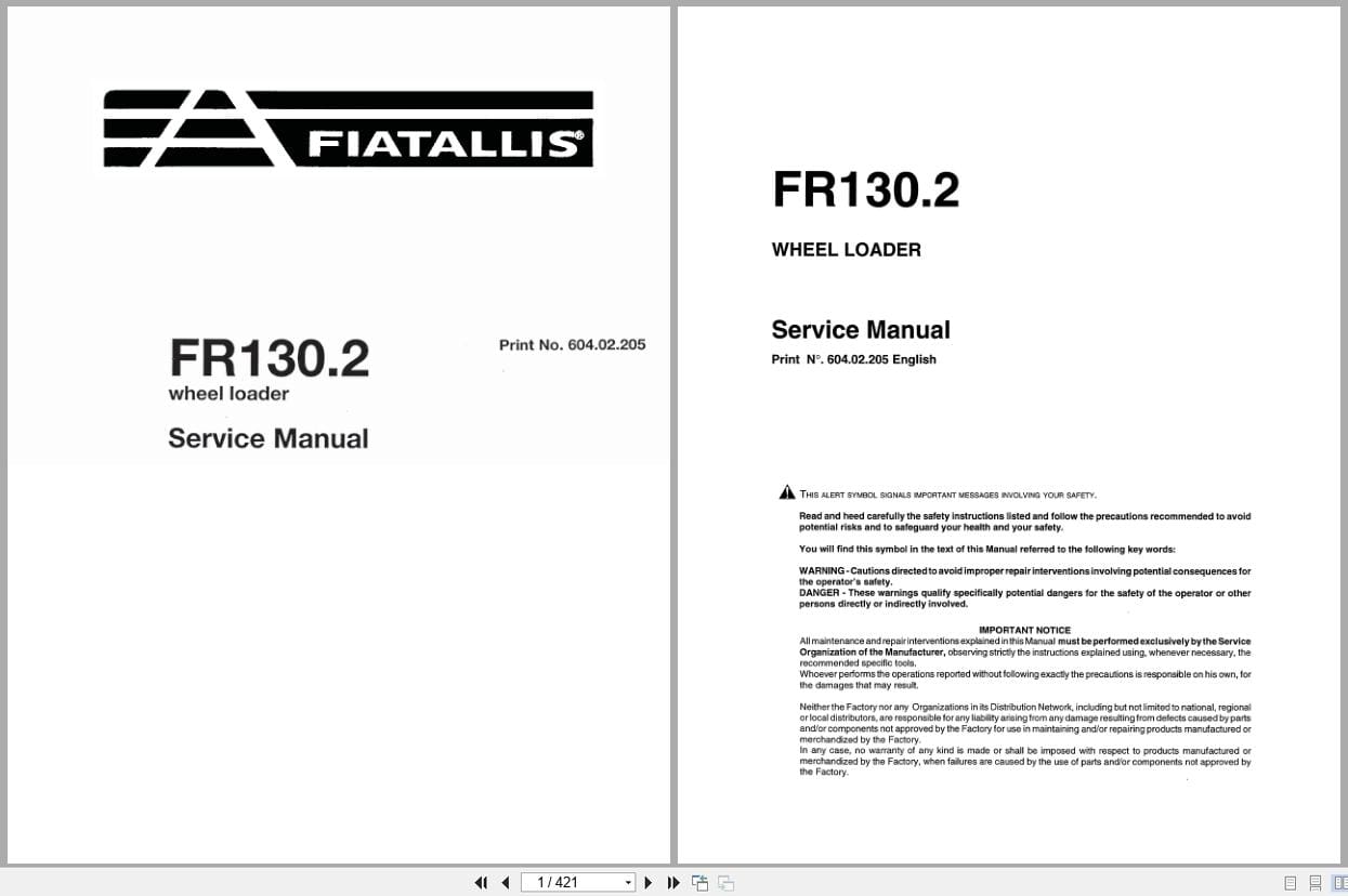 Fiat Allis Wheel Loader FR130.2 Service Manual 60402205 (1)
