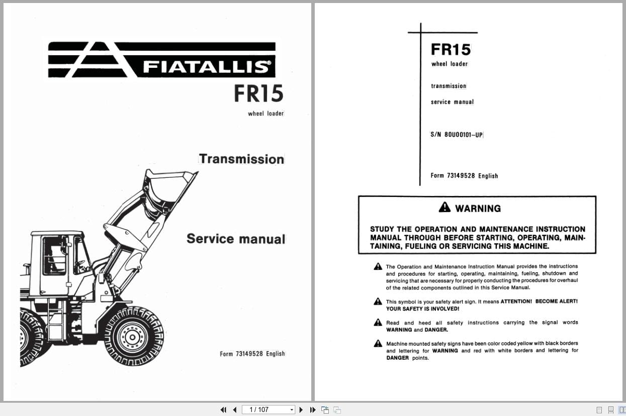Fiat Allis Wheel Loader FR15 Transmission Service Manual 73149528 (1)