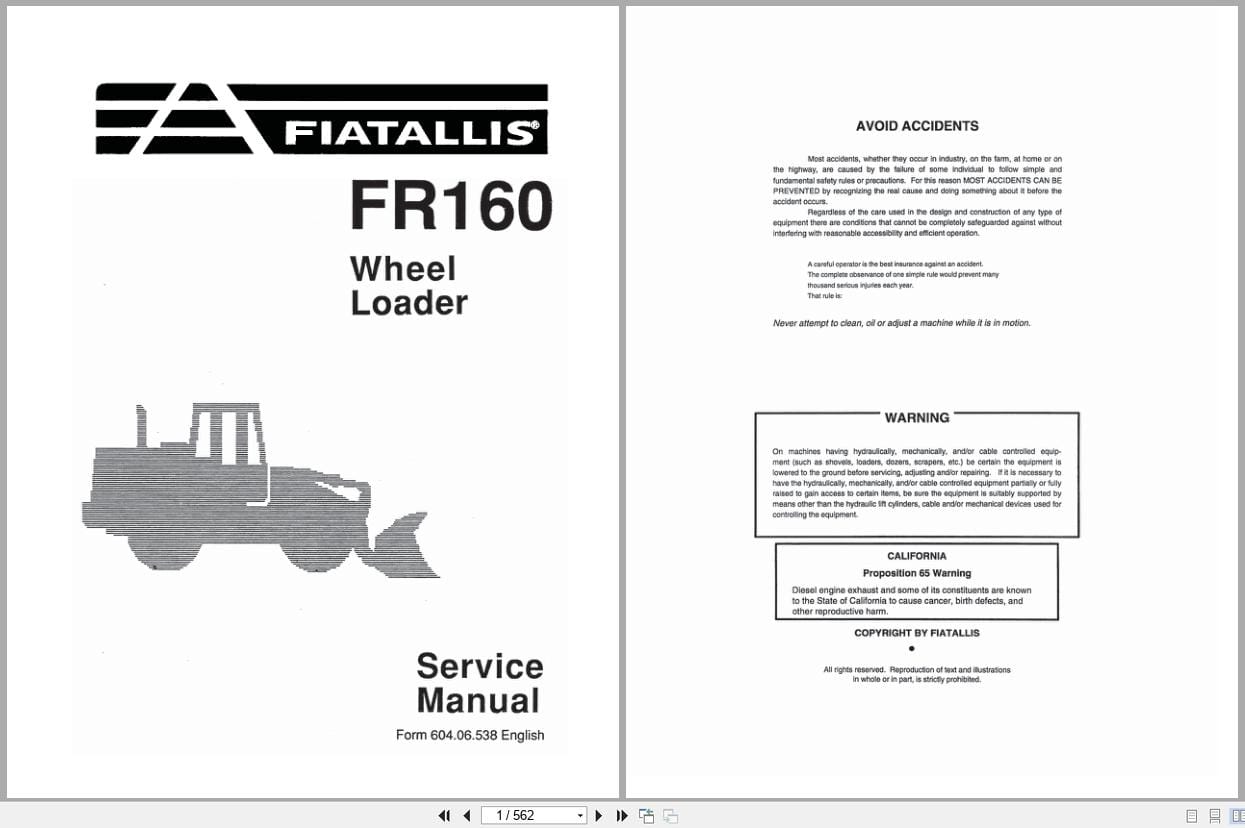Fiat Allis Wheel Loader FR160 Service Manual 60406538 (1)