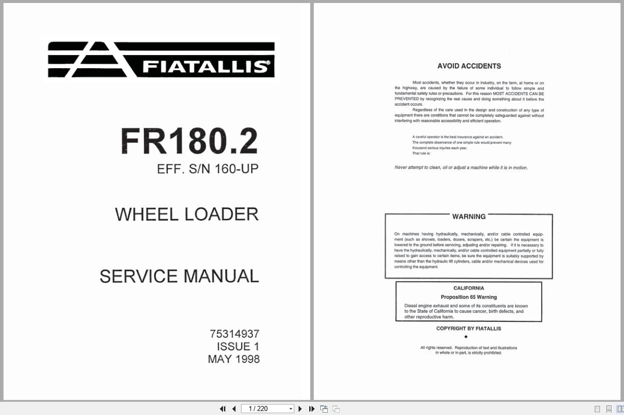 Fiat Allis Wheel Loader FR180.2 Service Manual 75314937 (1)