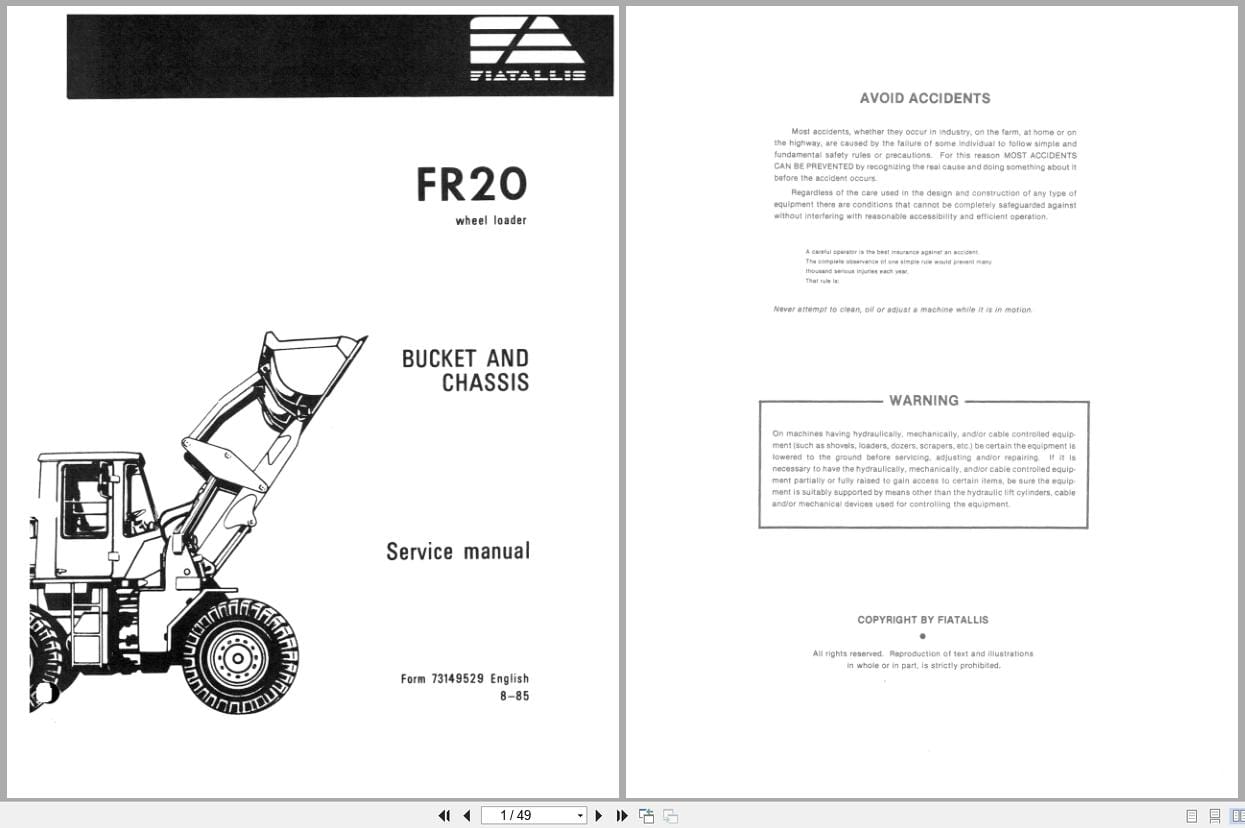 Fiat Allis Wheel Loader FR20 Bucket and Chassis Service Manual 73149529 (1)