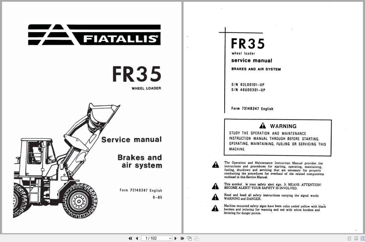 Fiat Allis Wheel Loader FR35 Brakes and Air System Service Manual 73148347 (1)