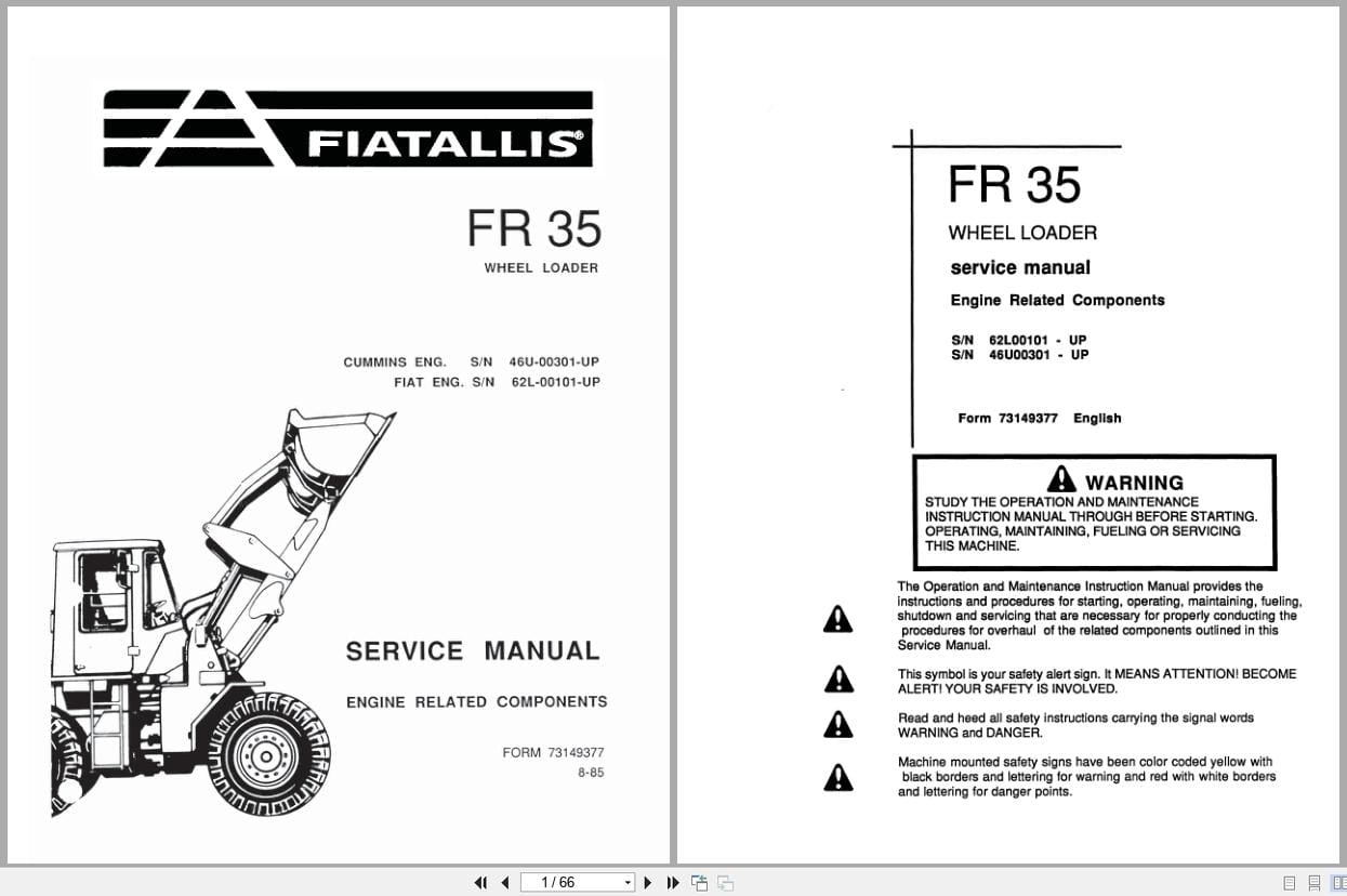 Fiat Allis Wheel Loader FR35 Engine Related Components Service Manual 73149377 (1)