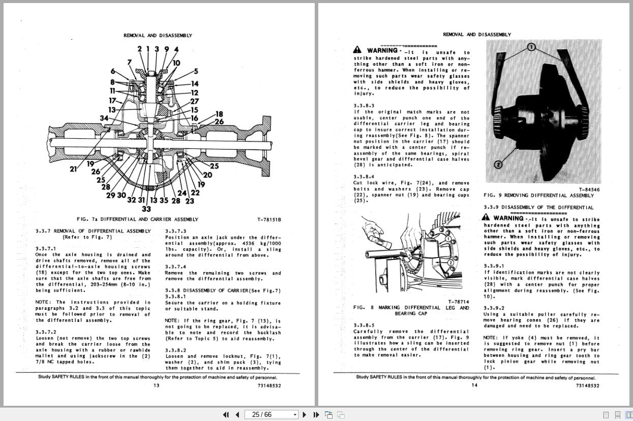 Fiat Allis Wheel Loader FR35 FR945 B FR945 Axles Drive Shafts Service Manual 73148532 (2)