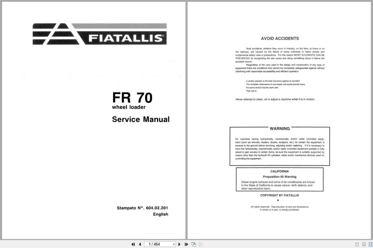 Fiat Allis Wheel Loader FR70 Service Manual 60402201 (1)