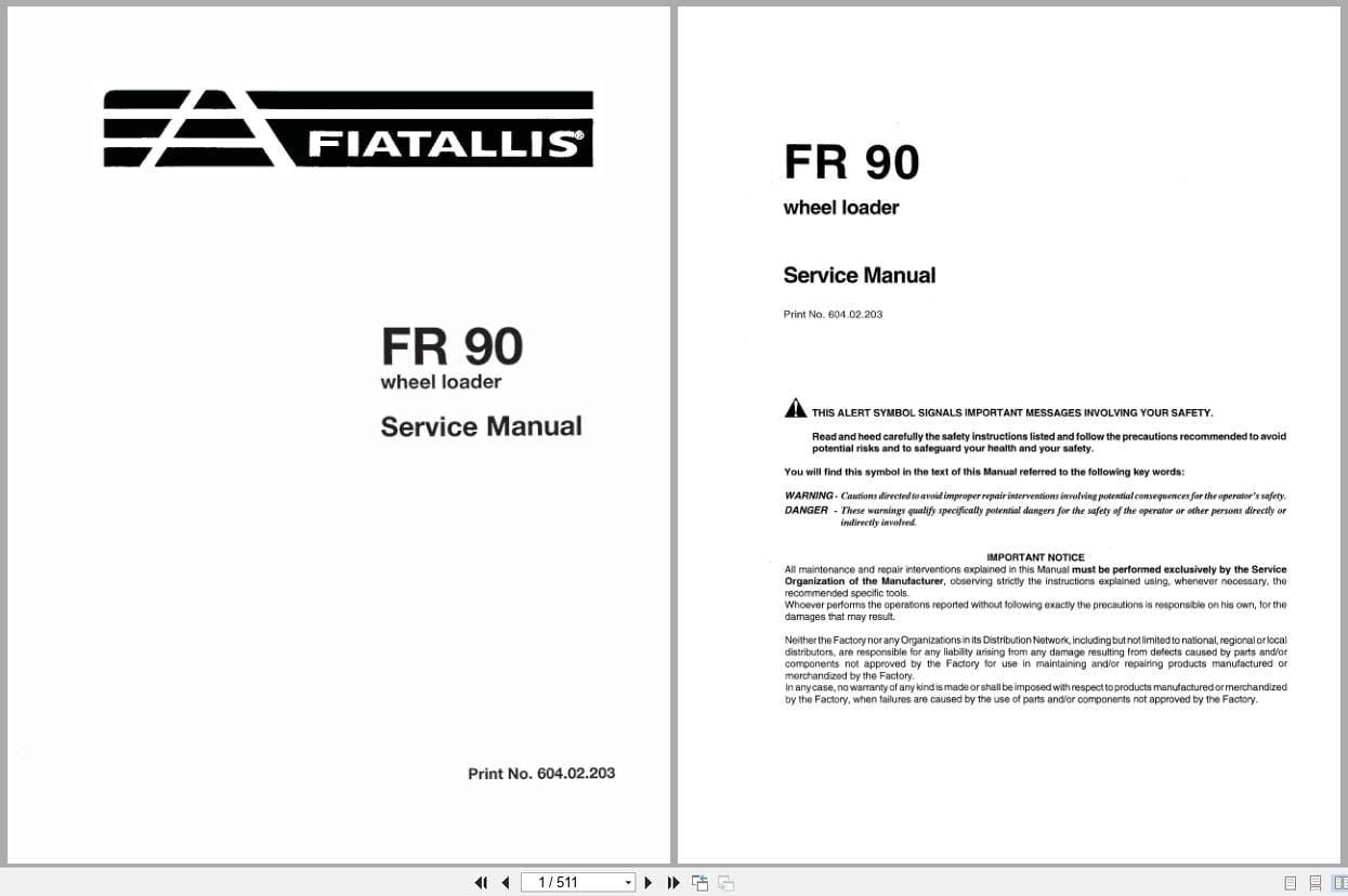 Fiat Allis Wheel Loader FR90 Service Manual 60402203 (1)