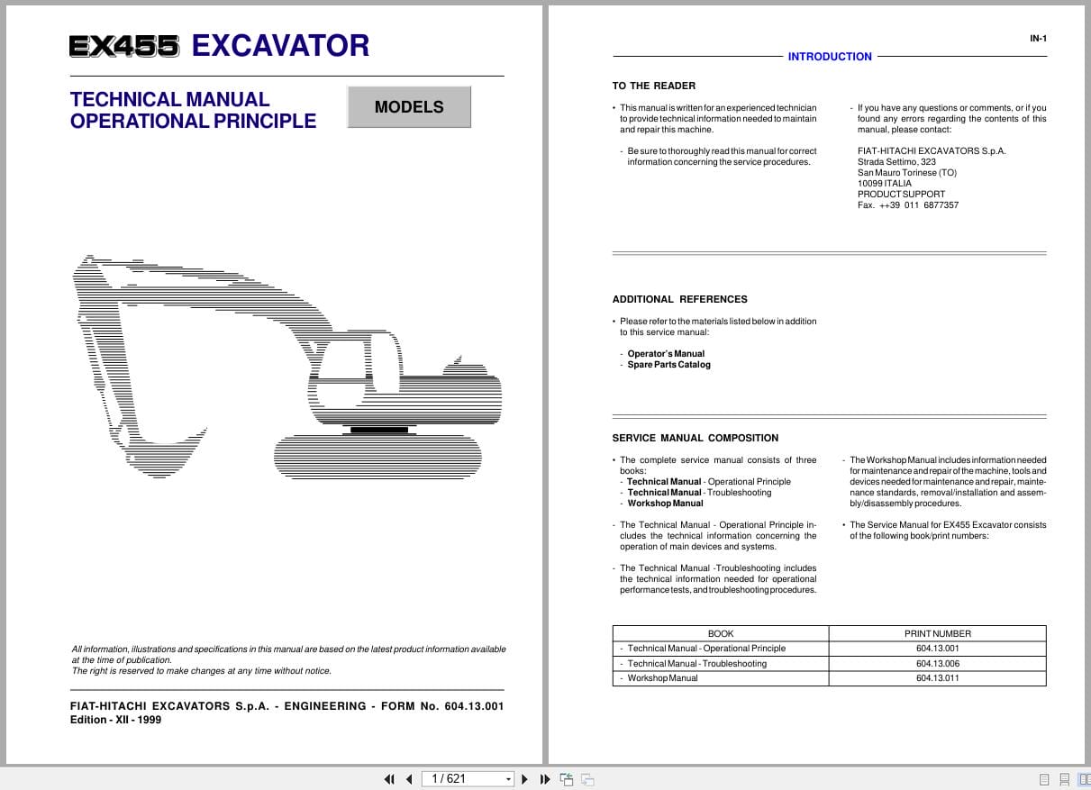 Fiat Hitachi Excavator EX455 Operational Principle Technical Manual 60413001 (1)