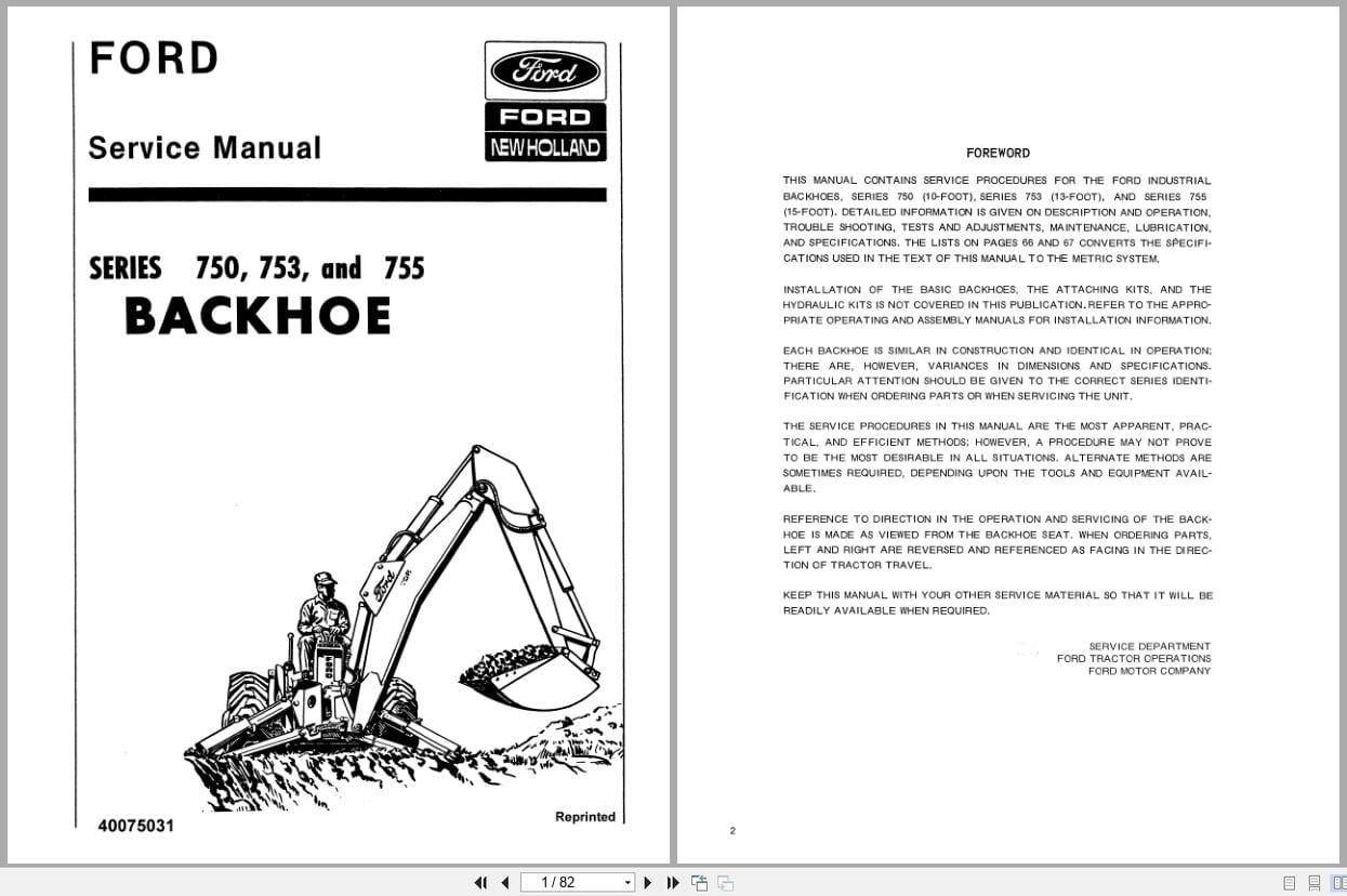 Ford Backhoe Series 750 753 755 Service Manual 40075031 (1)
