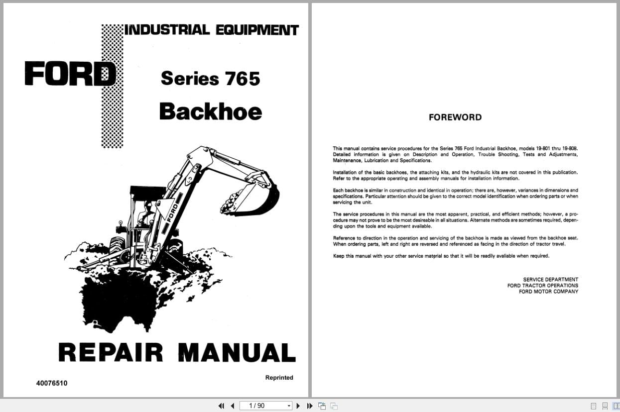 Ford Backhoe Series 765 Repair Manual 40076510 (1)