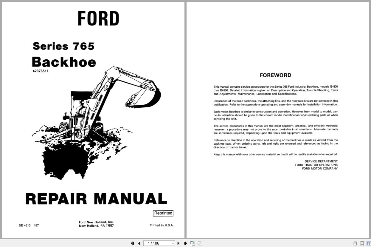 Ford Backhoe Series 765 Repair Manual 42076511 (1)
