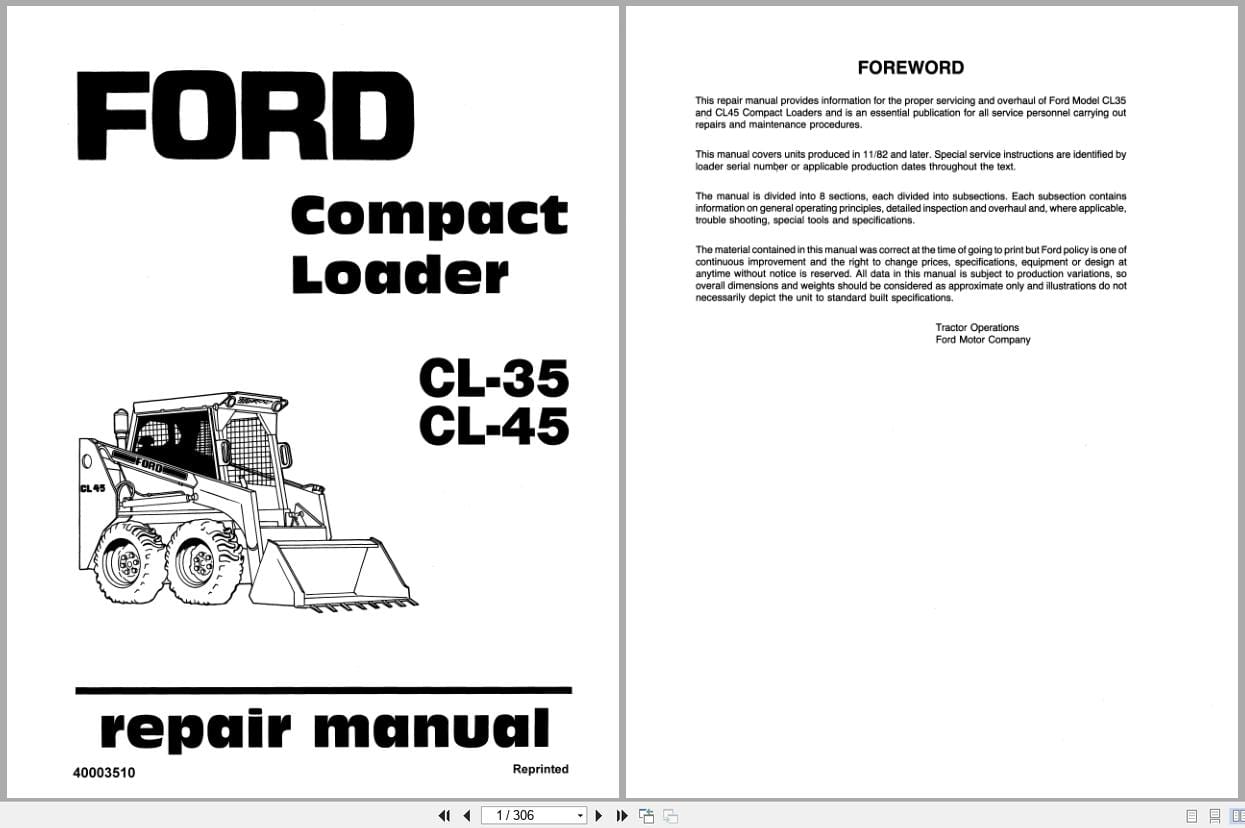 Ford Compact Loader CL35 CL45 Repair Manual 40003510 (1)