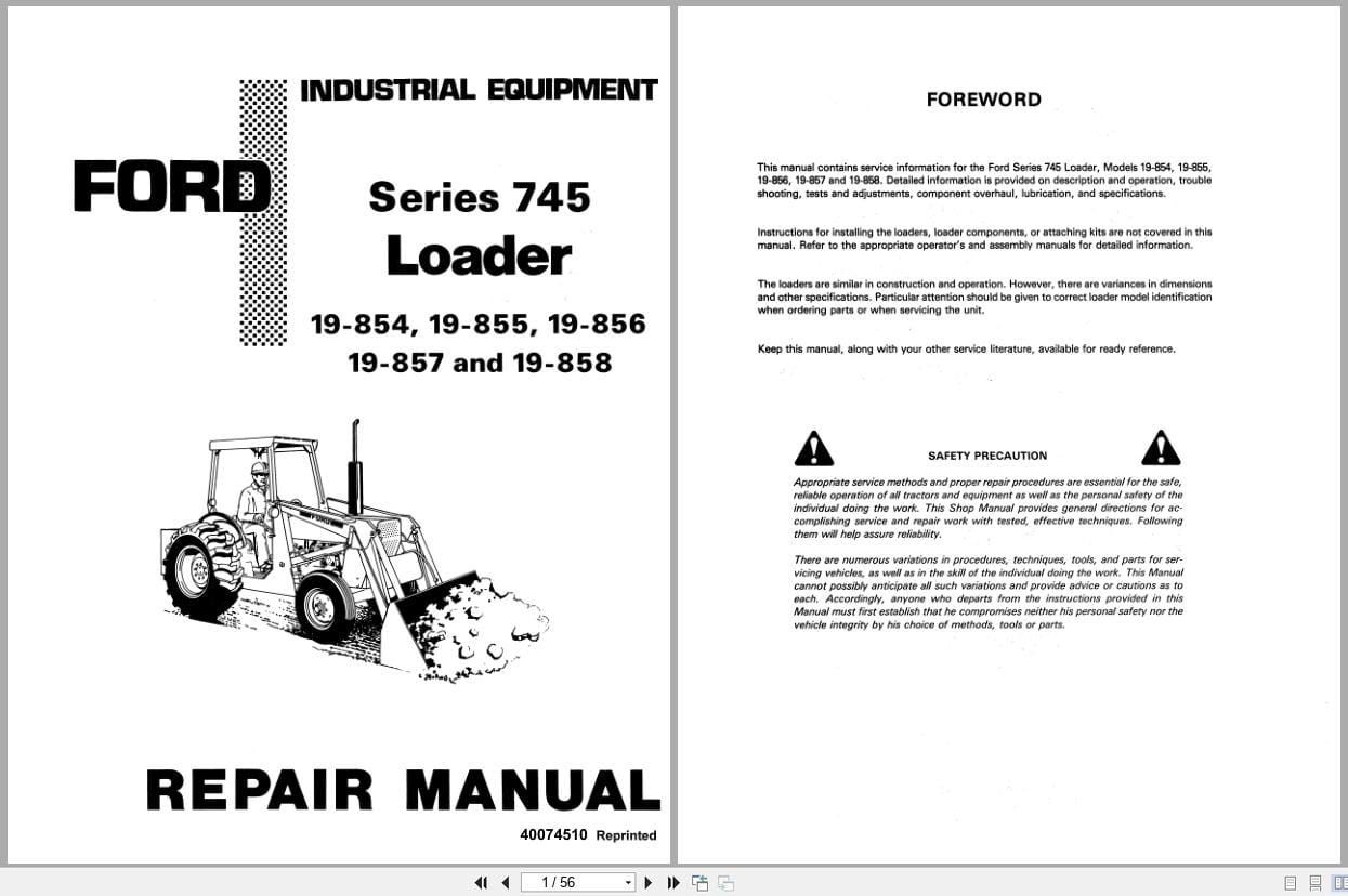 Ford Loader Series 745 19 854 19 855 19 856 19 857 19 858 Repair Manual 40074510 (1)