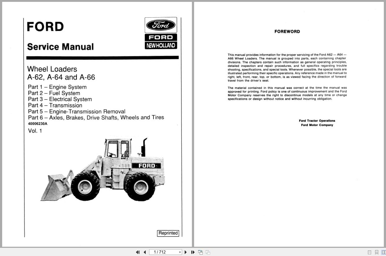 Ford Wheel Loader A62 A64 A66 Service Manual 40006230A (1)