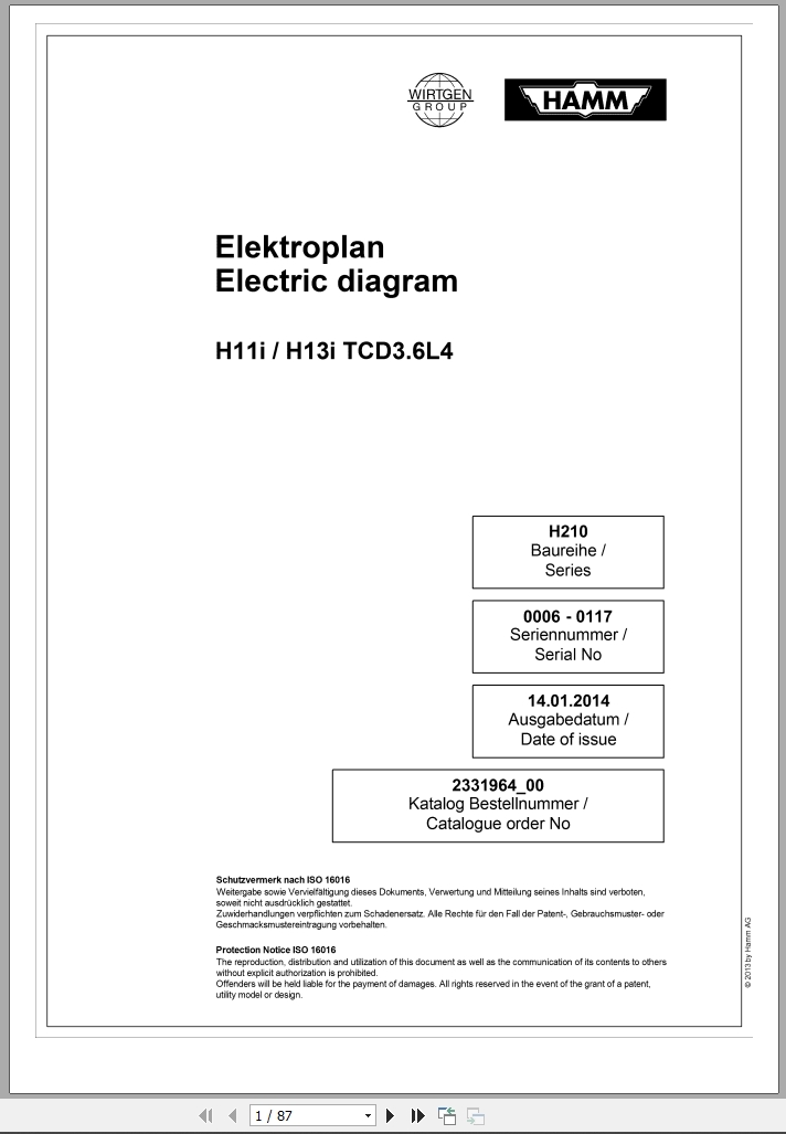 Hamm Roller H210 Series H11ix Hydraulic And Electrical Schematic DE EN (1)