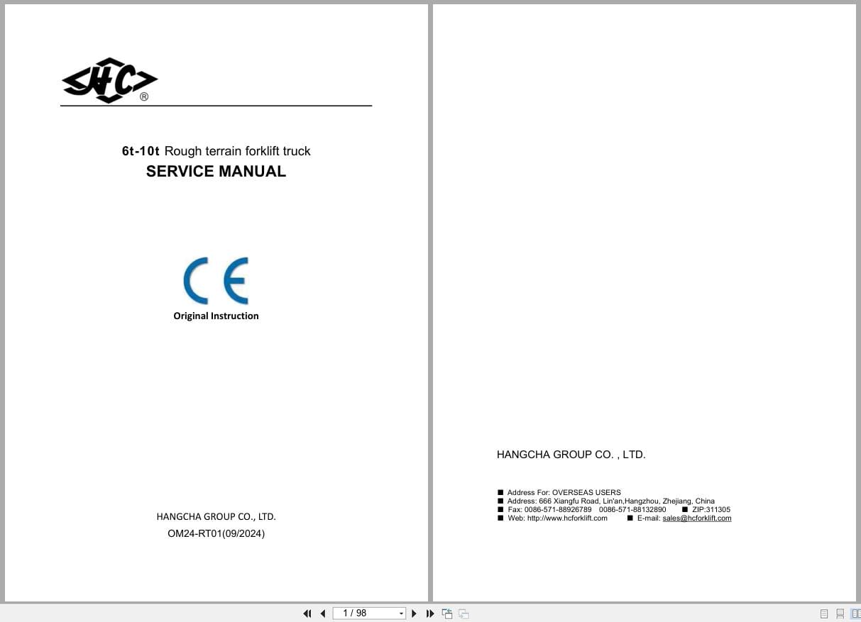 Hangcha 7.0t 10t CPCD70 XH16 RT4 to CPCD70 XH16E RT2 Service Manual 2024 EN (1)