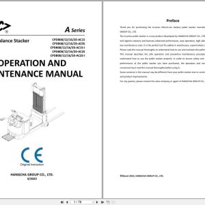 Hangcha A Series 0.8t 2.0t CPDB08 AC1S to CPDB20 AC2S I Operation Maintenance Manual 2023 EN (1)