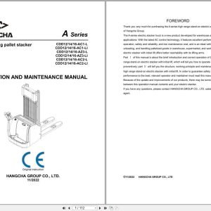 Hangcha A Series 1.2t 1.6t CDD12 AC1 L to CDD16 AC2 LI Operation Maintenance Manual 2022 EN (1)