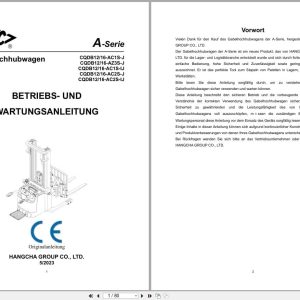 Hangcha A Series 1.2t 1.6t CQDB12 AC1S J to CQDB16 AC2S IJ Operation Maintenance Manual 2023 DE (1)