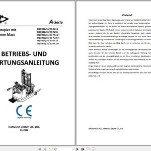 Hangcha A Series 1.2t 2.0t CQBD12 AC1S to CQDB20 AC2S I Operation Maintenance Manual 2022 DE (1)