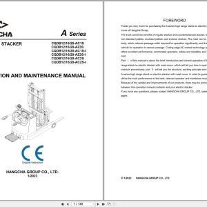 Hangcha A Series 1.2t 2.0t CQDB12 AC1S to CQDB20 AC2S I Operation Maintenance Manual 2023 EN (1)